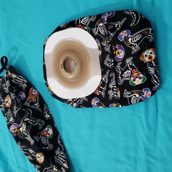 Hand Crafted Ostomy/Iliostomy bag cover w/matching reversible face mask - Picture 7 of 16